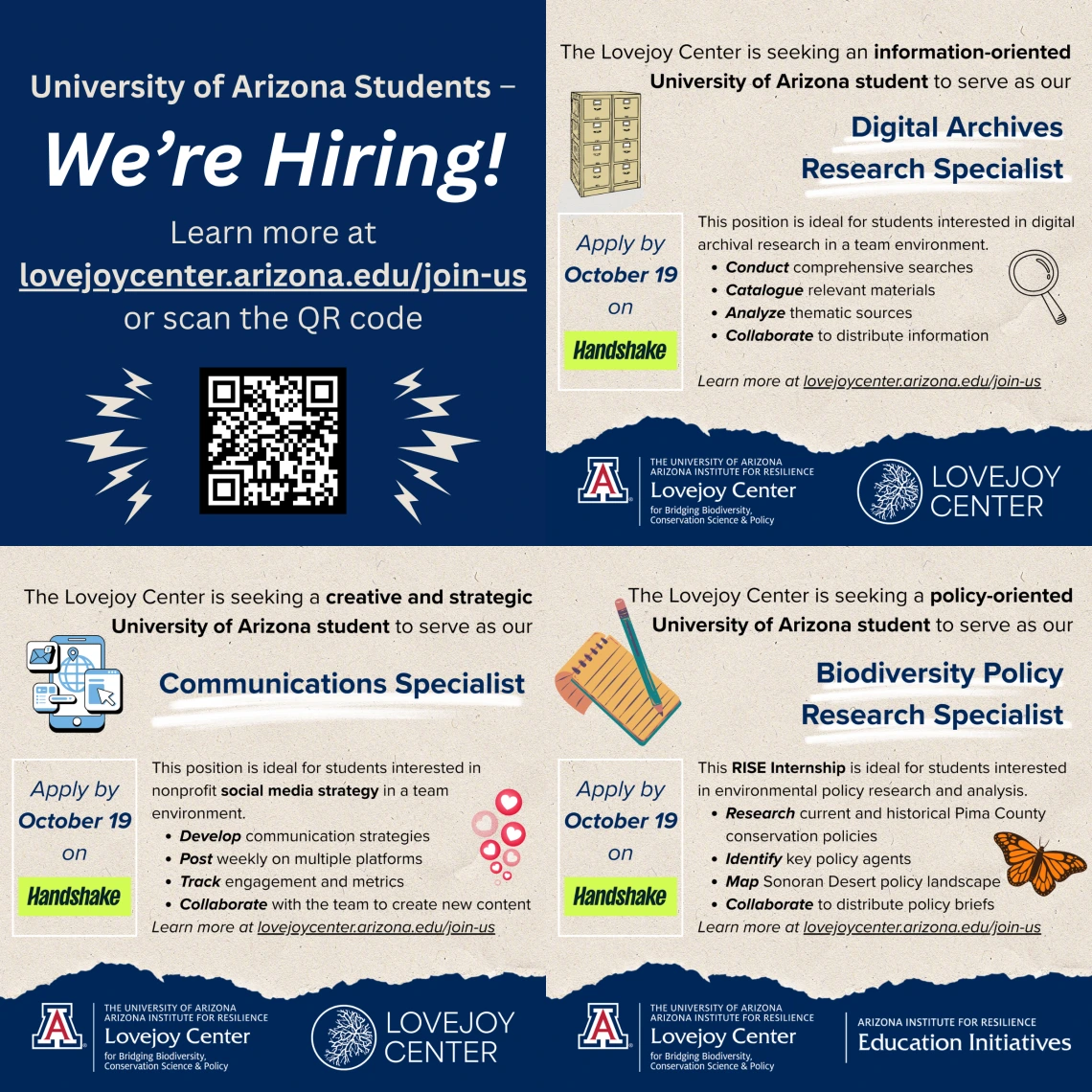 "We're hiring" post with job summaries