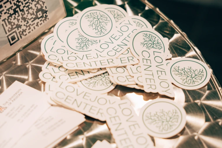 Stickers of the Lovejoy Center design.